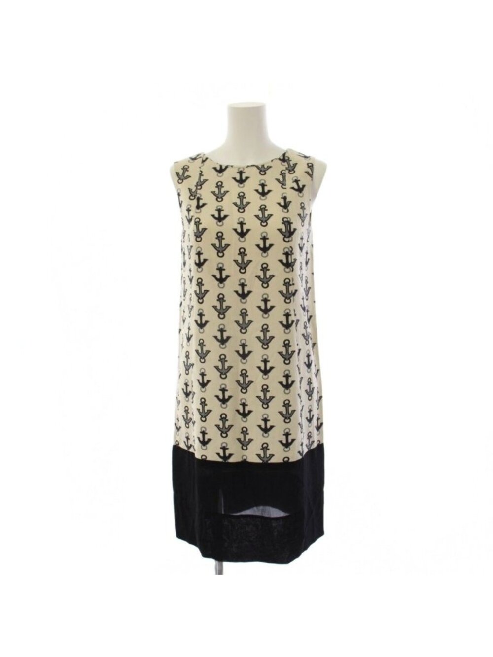 Balenciaga Dress Sleeveless Knee-length Pattern Silk Ivory Black 34